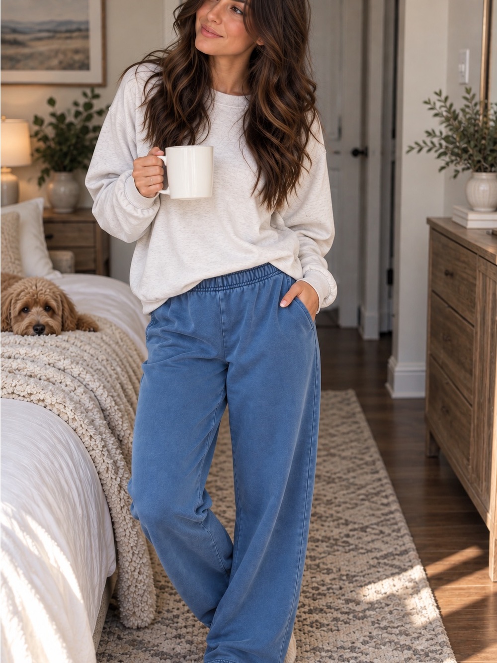 Aritzia Relaxed Wide-Leg Sweatpants in Dusty Blue